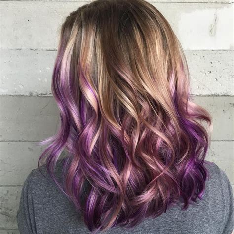 light brown hair with purple highlights